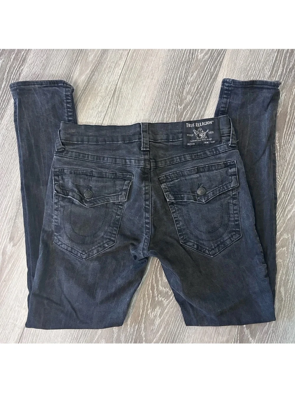 True Religion Jeans Mens 34x32 Black Rocco Relaxed Skinny Five Pocket Flaps
